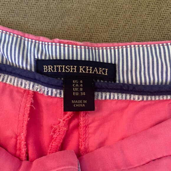 British Khaki Women's Pink with Navy Sea Shells Short Size 4 M1 - Picture 3 of 4